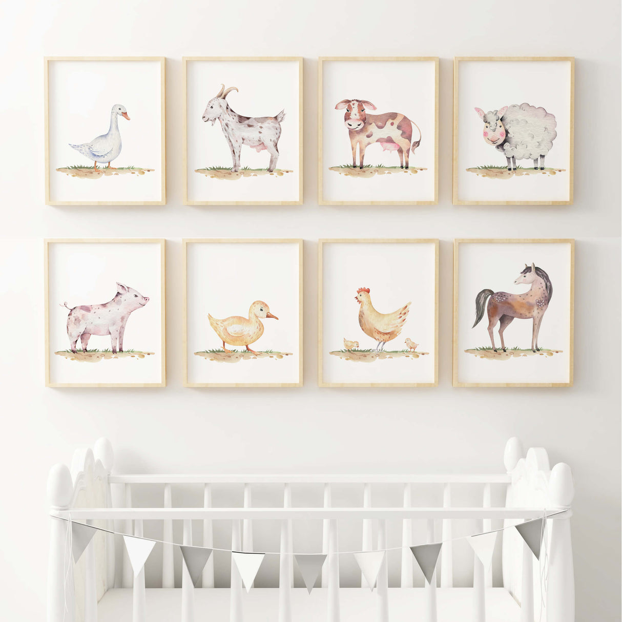 Set of 8 watercolor  farm poster for  kis room wall decor.