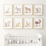 Set of 8 watercolor  farm poster for  kis room wall decor.