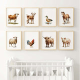 Set of 8 farm realistic animals print for rustic home decor, farm home decor and gender neutral nursery decor.