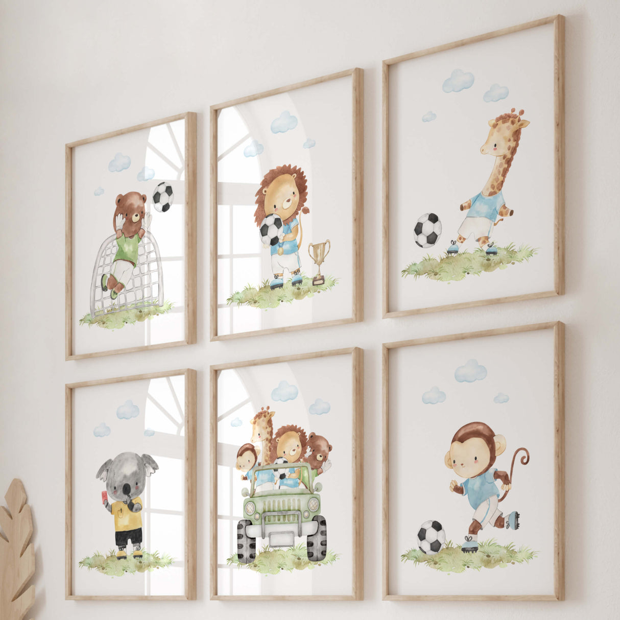 Set of 6 watercolor soccer print for neutral nursery room decor, toddler rom decor, baby boys room decor.