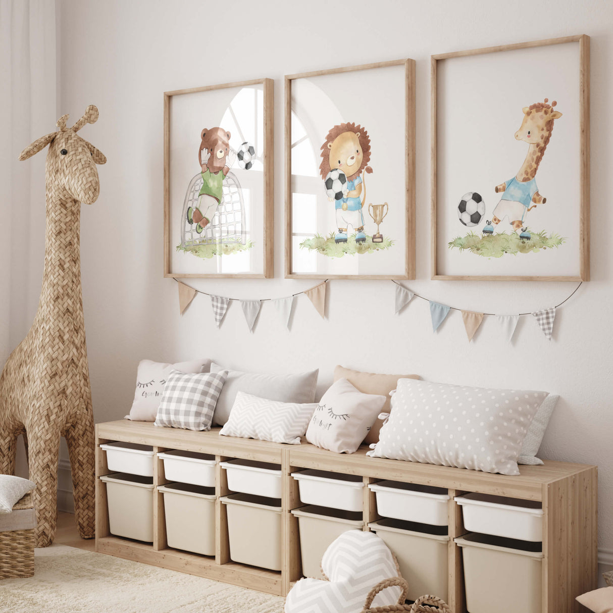 Watercolor soccer nursery print for toddler room decor and baby boys room decor.