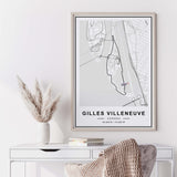 Gilles Villeneuve Formula 1 circuit art poster ideal for any room decor, living room, garage, wall decor, office art and gift idea, man gift, father gift.