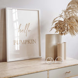 Gold Hello Pumpkin print for gold white  autumn home decor.