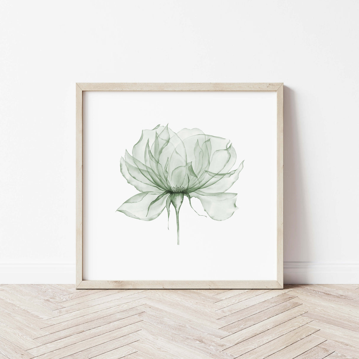 Sage green flower with a transparent effect printable for sage green neutral home decor.