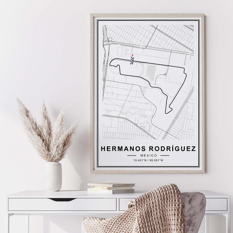 Hermanos Rodríguez F1 map circuit print for F1 fan minimalist home decor