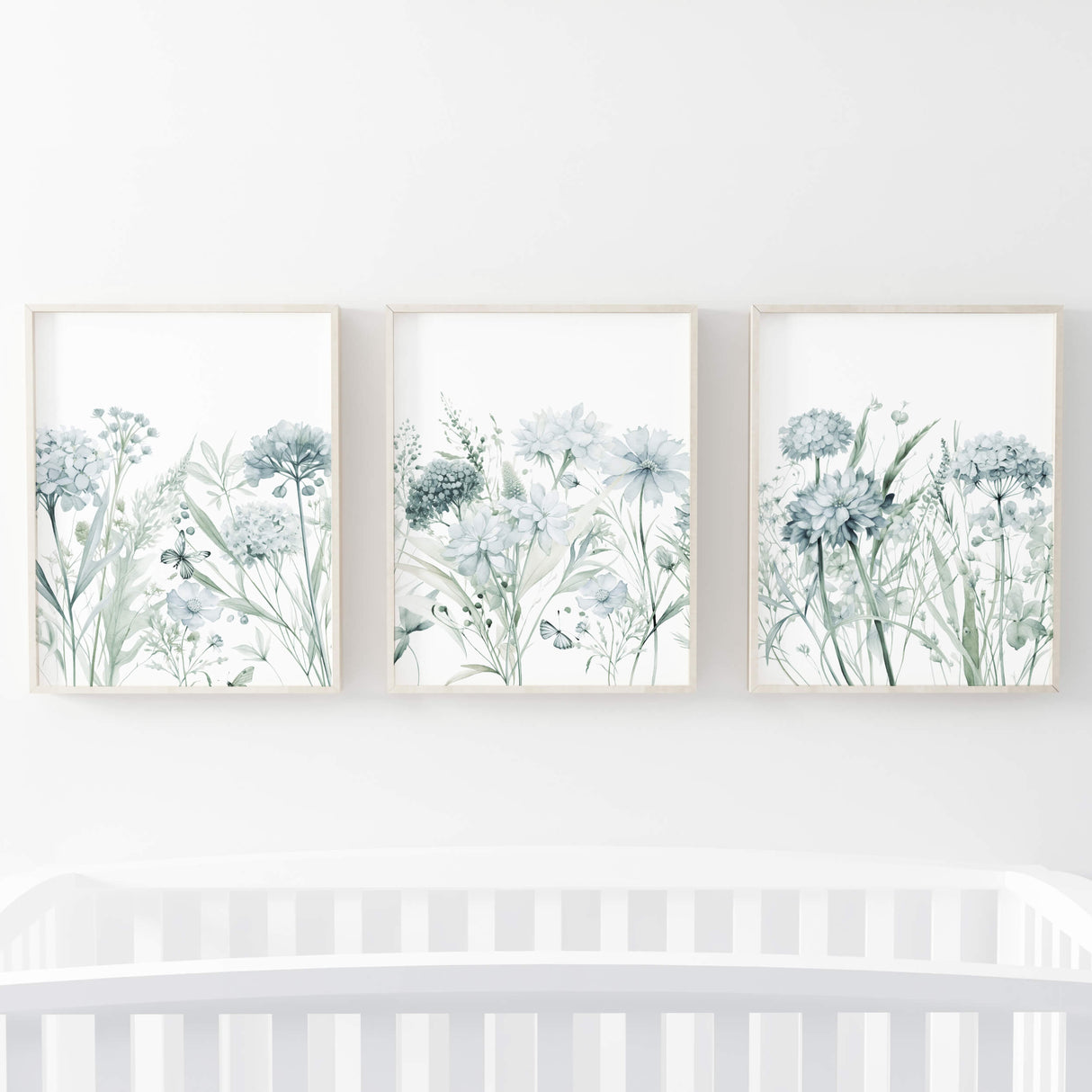 Watercolor pastel wildflower poster for neutral home decor.