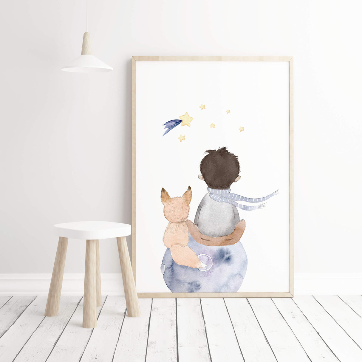 Watercolor little prince print for toddler room decor, baby boys room decor, nursery decor.