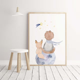 Watercolor little prince with brown hair print for toddler room decor,baby boys room decor, nursery decor.