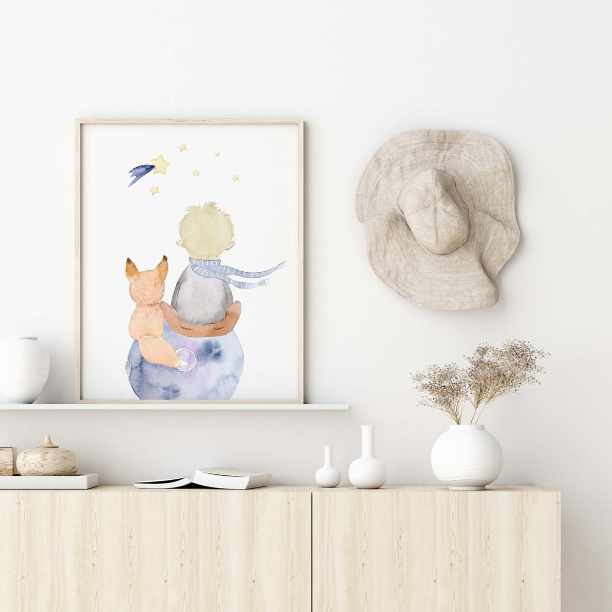 Watercolor little prince printable for toddler room decor, baby boys room decor, nursery decor.