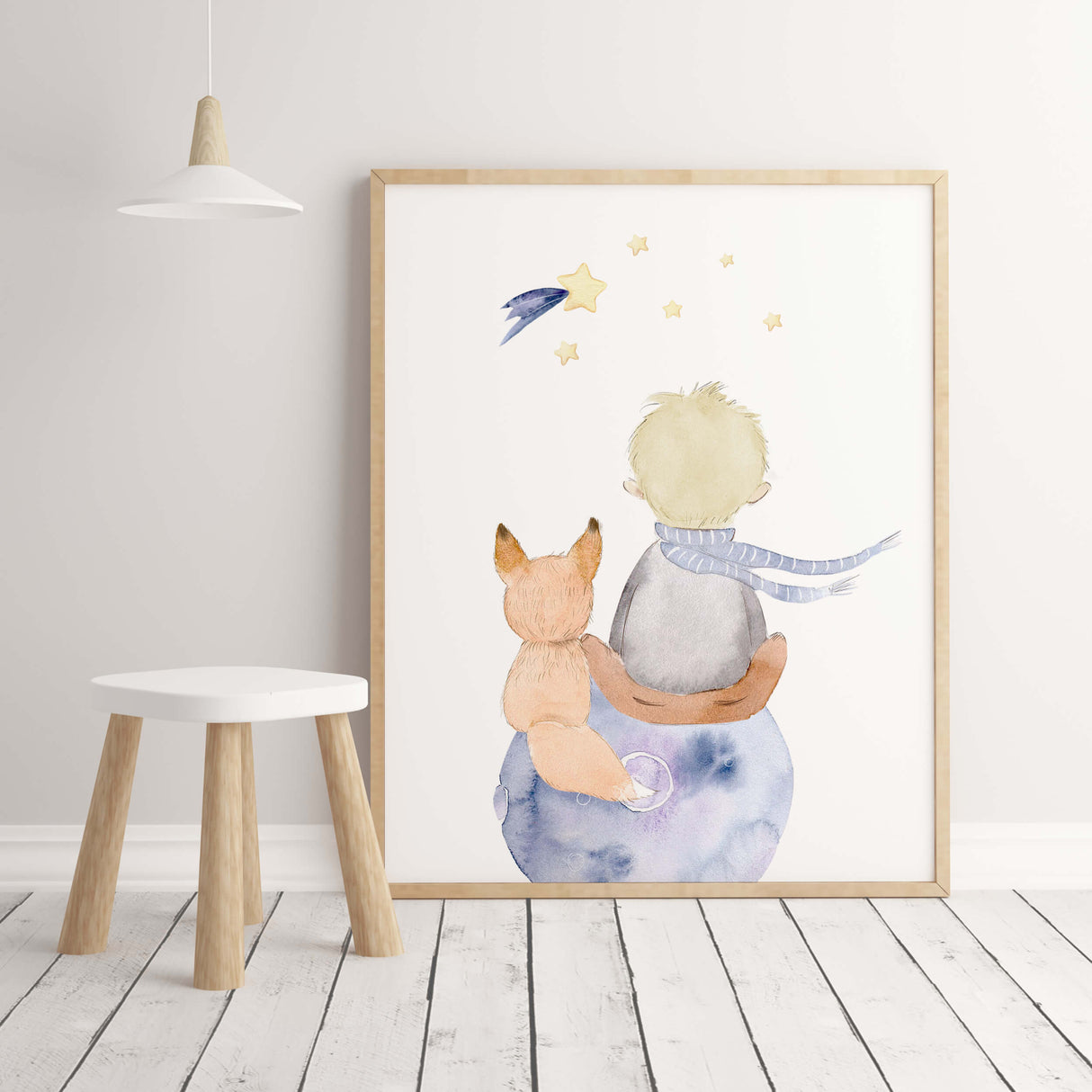 Watercolor little prince print for toddler room decor, baby boys room decor, nursery decor.