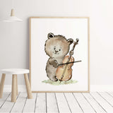 Watercolor bear with cello print for nursery decor.