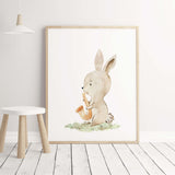 Watercolor bunny with saxophone printable for music theme nursery decor.