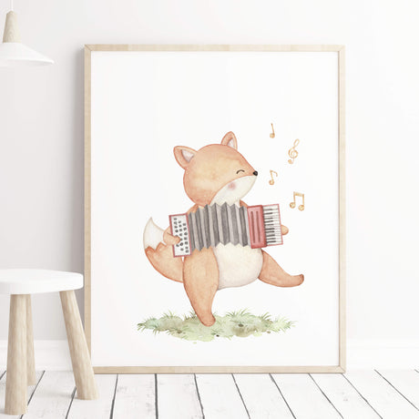 Watercolor music animal print for neutral nursery decor.