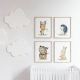 Watercolor music woodland animals printable for nursery and kids room decor.