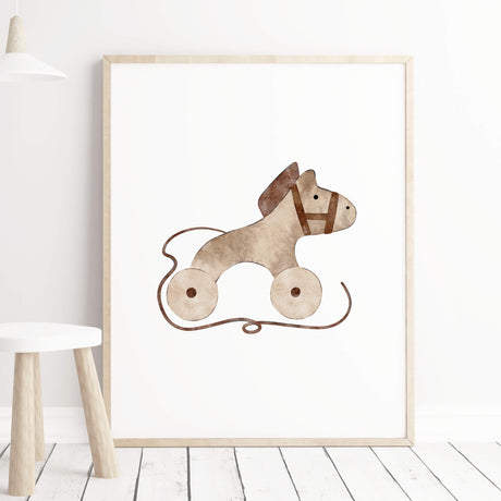 Watercolor beige toys print for neutral nursery decor.