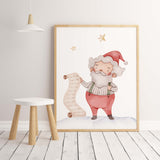 Watercolor christmas nursery printable with Santa Claus for christmas nursery decor 