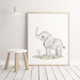 Watercolor golf animal printable with  elephant for baby boys room decor and toddler room decor, sport nursery decor.