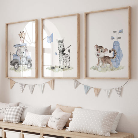 Set of 3 watercolor golf nursery print for nursery decor.