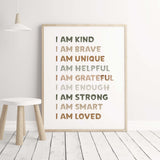 Watercolor affirmation print for neutreal nursery decor and kids room decor.