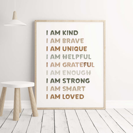 Watercolor affirmation print for neutreal nursery decor and kids room decor.