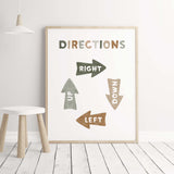 Watercolor directions nursery print for gender neutral nursery and kids decor with earth colors.