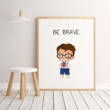 Superboy print with super hero and be brave inspirational quote for baby boys room decor, toddler room decor.