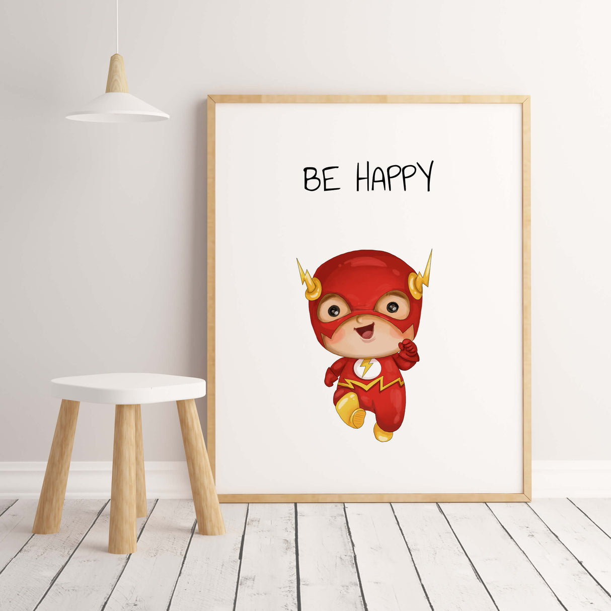 Superboy print with super hero and be happy inspirational quote for baby boys room decor, toddler room decor.