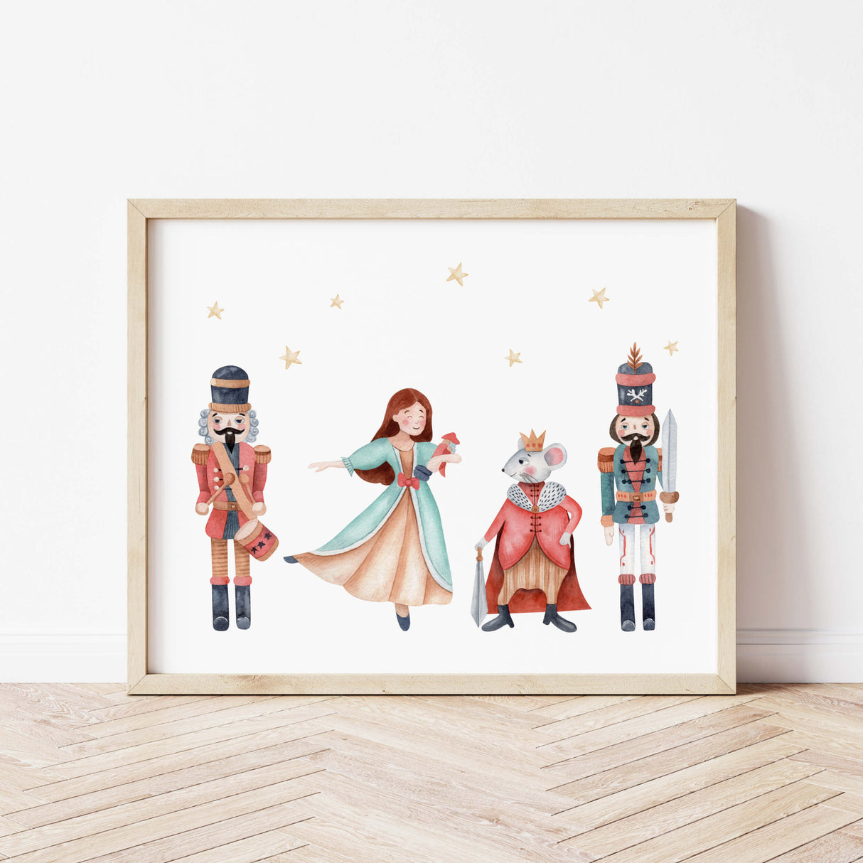 Watercolor nutcracker nursery printable for gender neutral winter nursery decor.