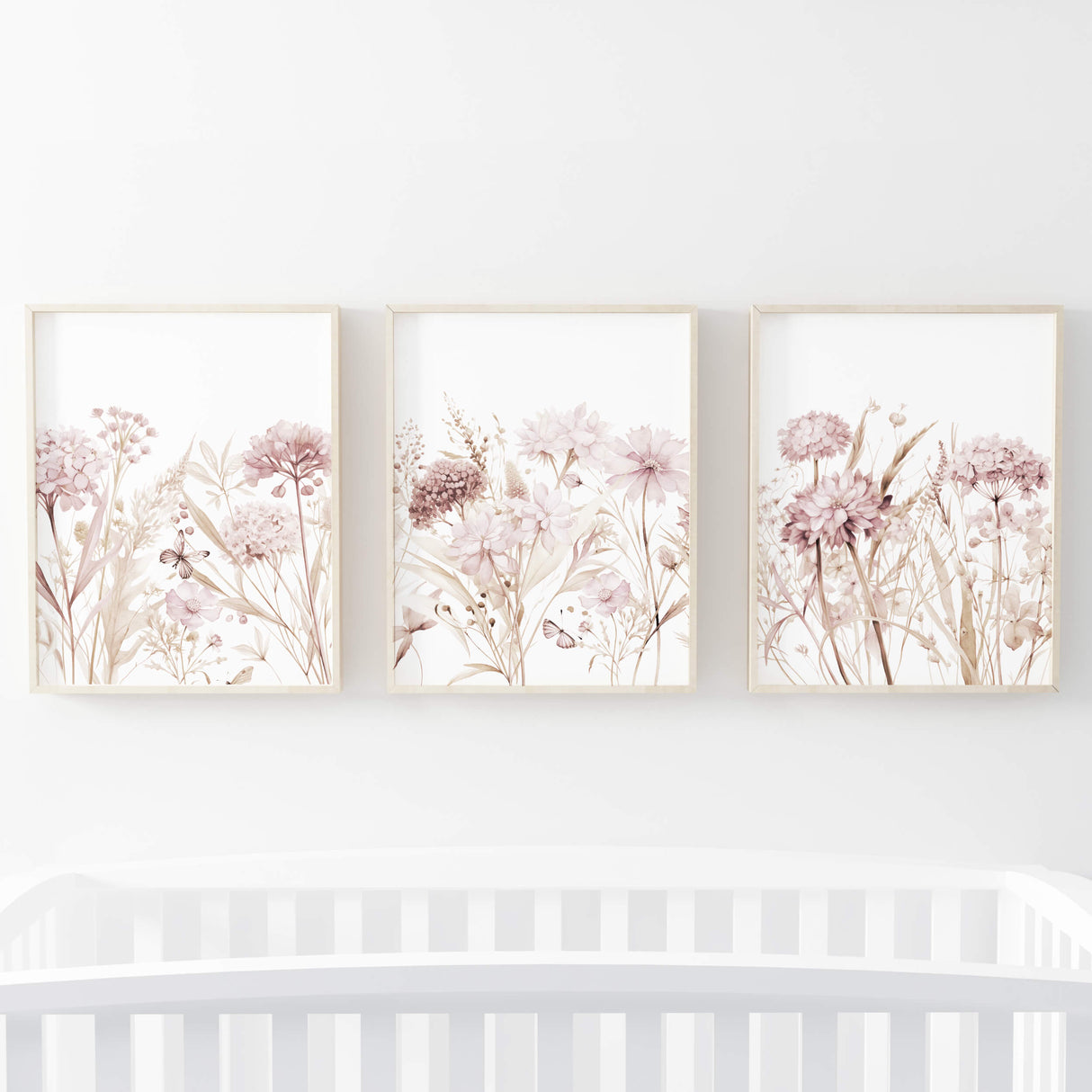 Wildflower Prints - Pink - Beige - Set of 3