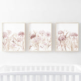 Wildflower Prints - Pink - Beige - Set of 3