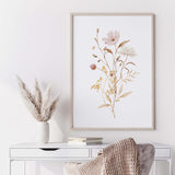 Watercolor beige light pink flower print for pink wall decor.