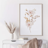 Watercolor beige light pink flower print for biege home decor.