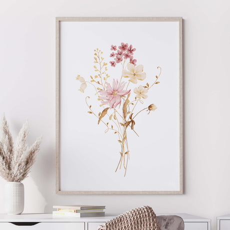 Watercolor beige print wildflower print for neutral home decor.