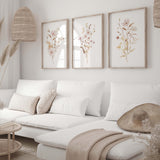 Set of 3 watercolor beige light pink flower poster for spring home decor.