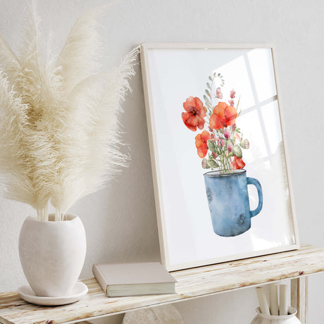 Watercolor poppy flower print for spring home decor.