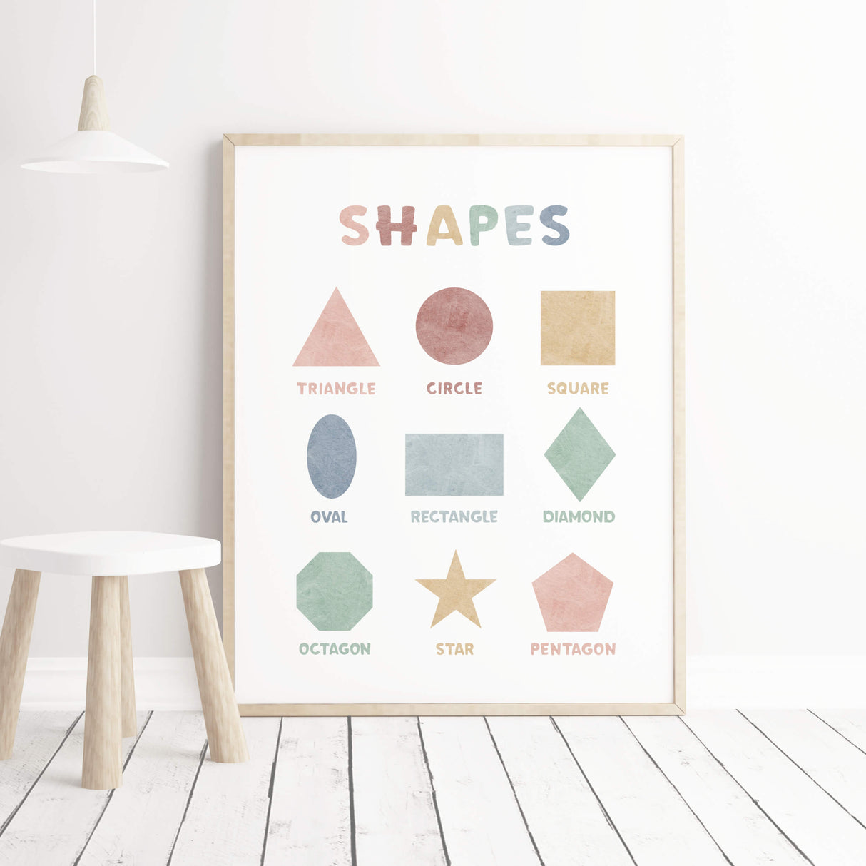 Watercolor shapes printable for gender neutral nursery and kids room decor