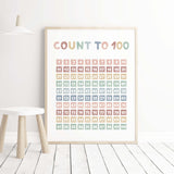 Watercolor count to 100 printable for gender neutral nursery and kids room decor