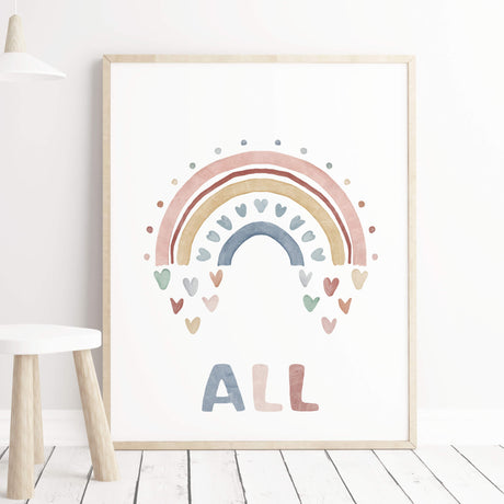 Play all day nursery printable with rainbow for neutral nursery decor.