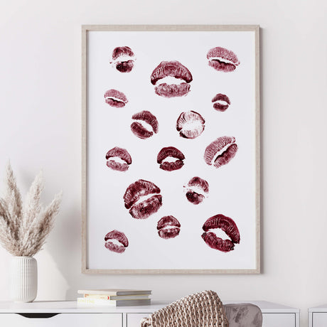 watercolor red lipstick with lips fashion print for modern home decor