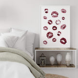 Red burgundy lips print for fashion home decor, love home decor, valentine's day home decor, boho home decor.