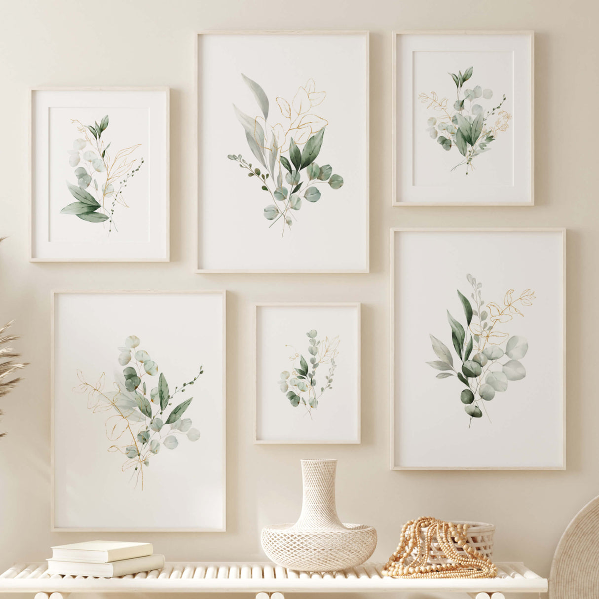 Set of 6 greenery print for neutral home decor