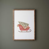 Watercolor Santa's sleigh poster for neutral christmas decor.