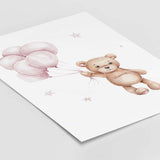 Teddy bear with balloon in pink color for girls  nursery wall decor.