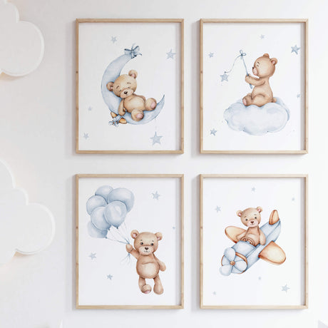 Light blue teddy bear prints for toddler and boys room decor