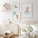 Watercolor d teddy bear print for gender neutral nursery decor.