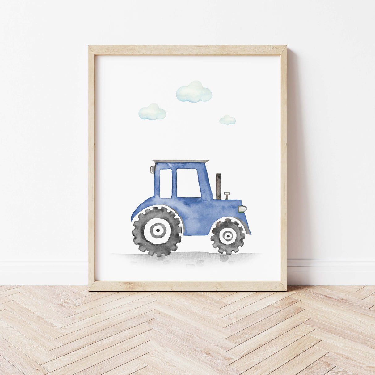 Watercolor colorful construction vehicle print with tractor for toddler room decor, baby boys room decor, nursery room decor.