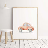 Watercolor  buggy print for toddler and baby boys room decor.