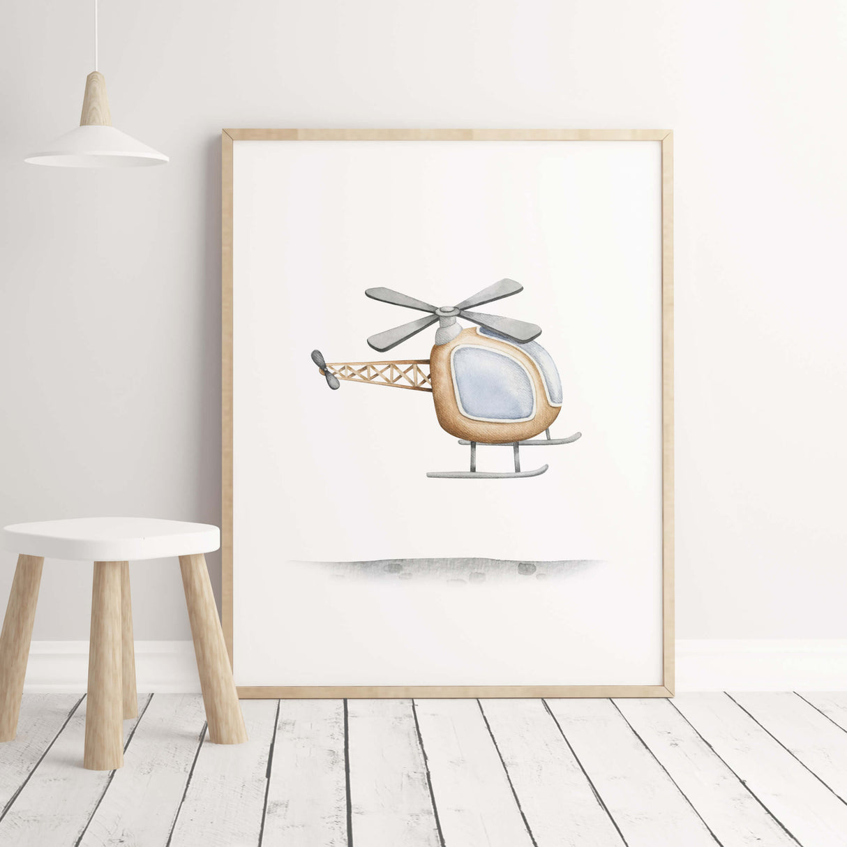 Watercolor  helicopter nursery print for toddler and baby boys room decor.