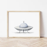 Watercolor  UFO print for toddler, boys and neutral nursery decor.