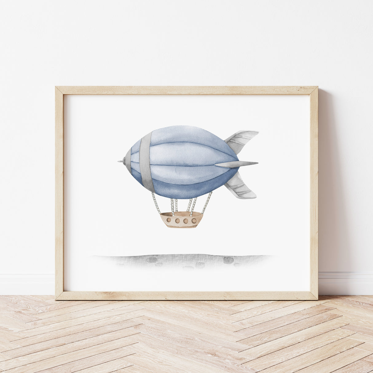 Watercolor airship print for toddler, boys and neutral nursery decor.